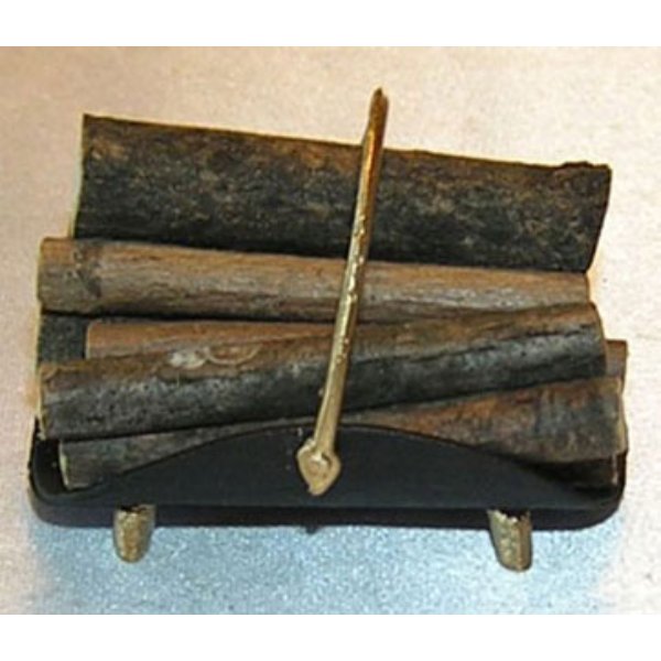ISL24501 Fireplace Log Holder with Logs for Dollhouse Miniature - Black & Gold
