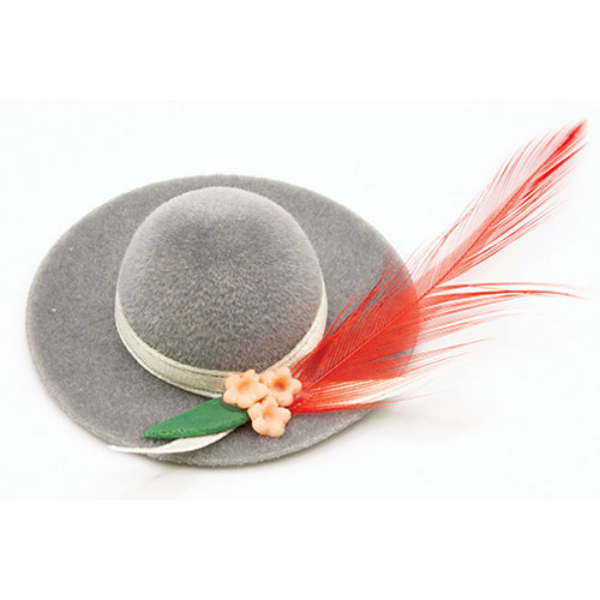IM64000 Hat with Feather for Dollhouse Miniature - Gray
