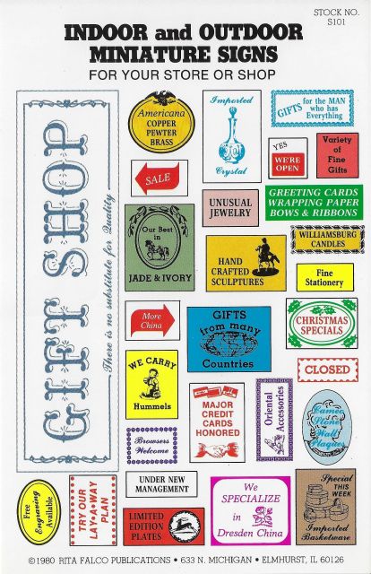 RFS101 Gift Shop Signs for Dollhouse Miniature