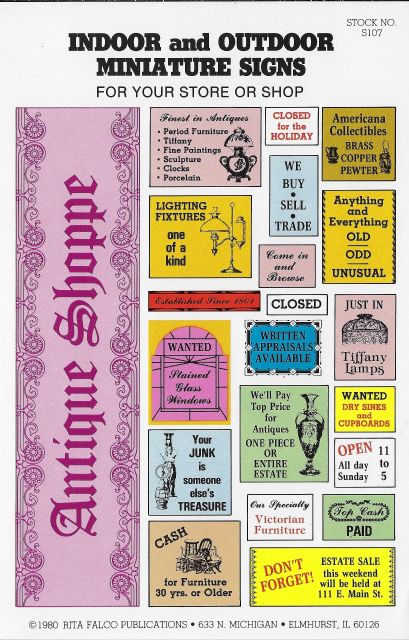 RFS107 Antique Shoppe Signs for Dollhouse Miniature