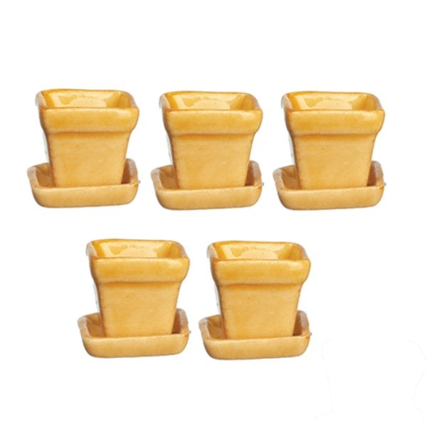 AZG8346 Brown Ceramic Pots & Base for Dollhouse Miniature - 5 Piece
