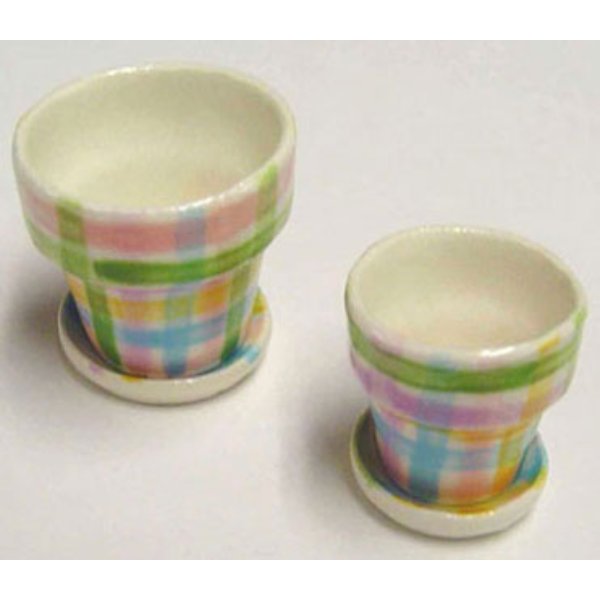 BYBCER34 2 Flower Pots with 2 Trays for Dollhouse Miniature