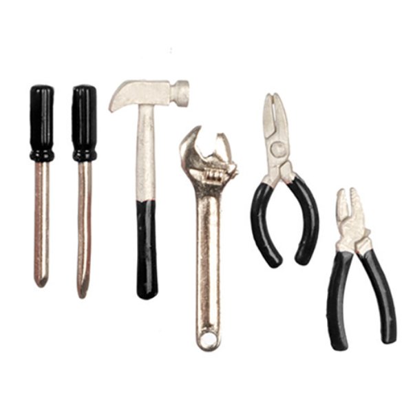 AZG8129 Tool Set for Dollhouse Miniature - Black - 6 Piece