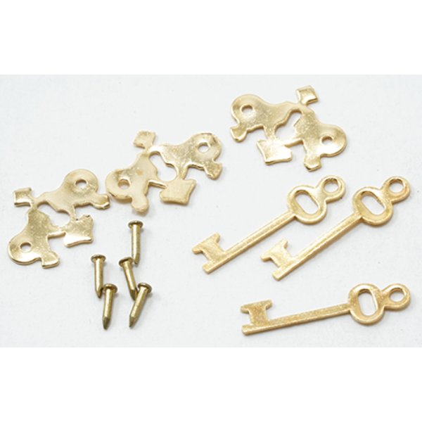 CLA05683 Chippendale Key Plate with Key & Nail for Dollhouse Miniature - Brass