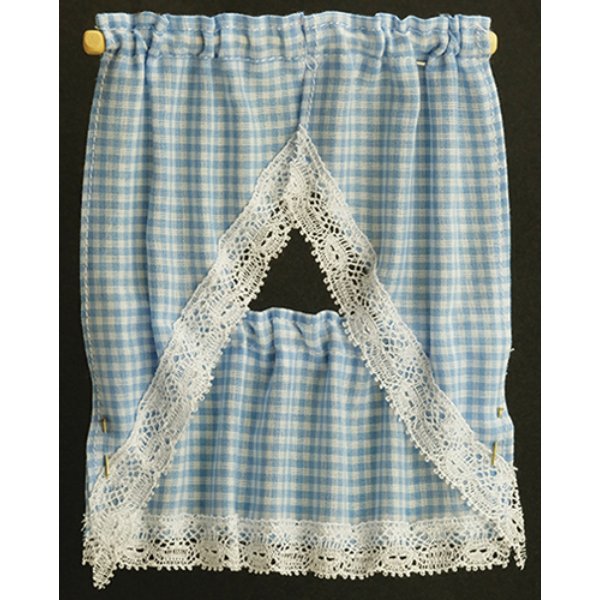 BB50603 Kitchen Curtain for Dollhouse Miniature - Gingham Blue