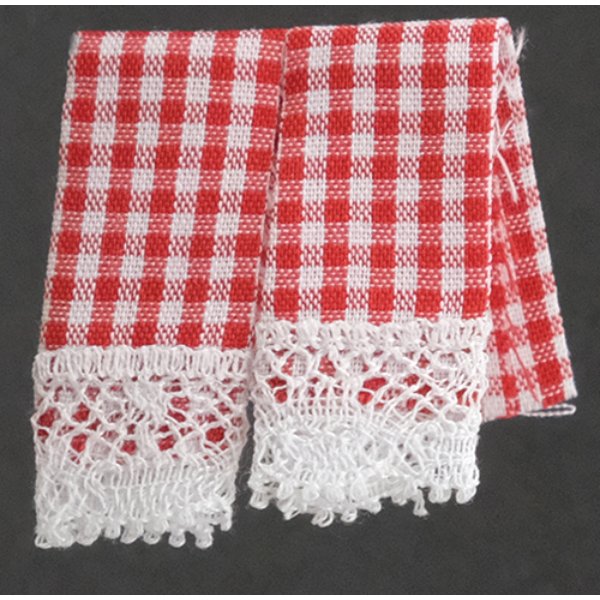 BB50616 Kitchen Dish Towels for Dollhouse Miniature - Gingham Red