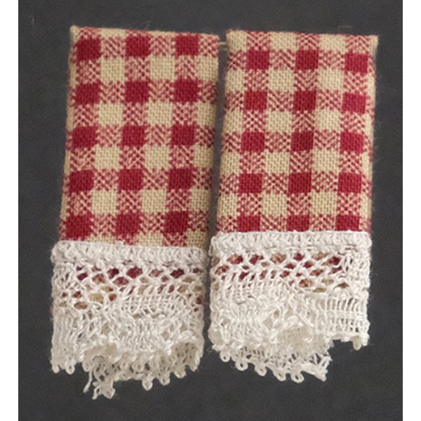 BB50626 Dish Towels for Dollhouse Miniature - Country Red - 2 Piece