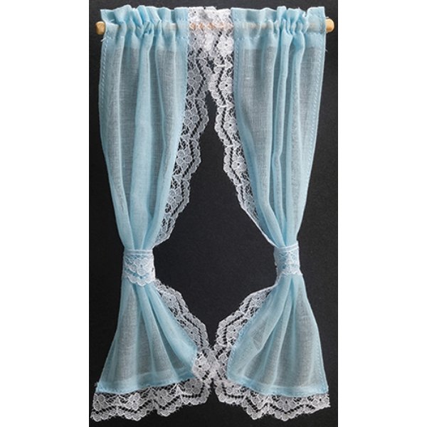 BB52203 7 in. Ruffled Sheer Curtain Tie Back for Dollhouse Miniature - Blue