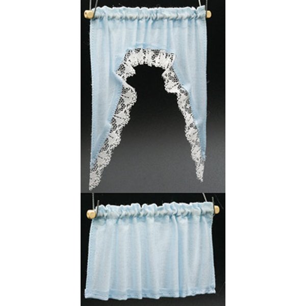 BB52403 Ruffled Cape Set Curtains for Dollhouse Miniature - Blue