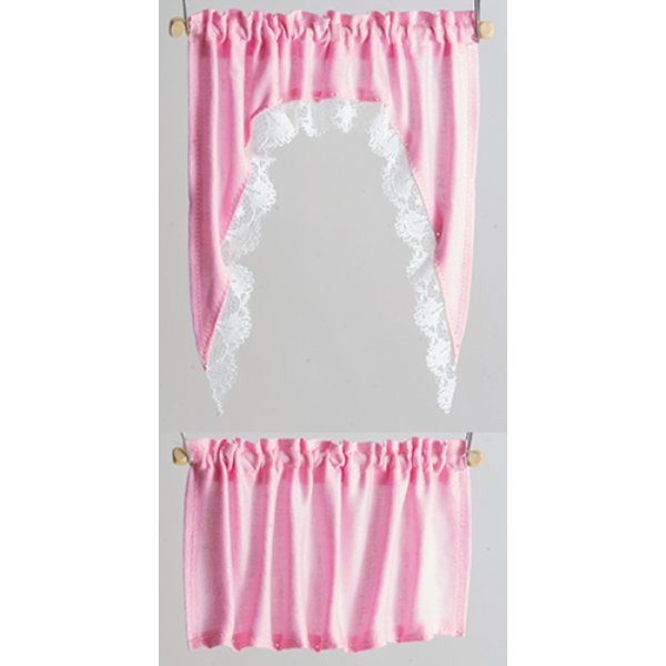 BB52404 Ruffled Cape Set Curtains for Dollhouse Miniature - Pink