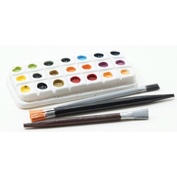 IM65337 Paint Palette with 3 Brushes for Dollhouse Miniature