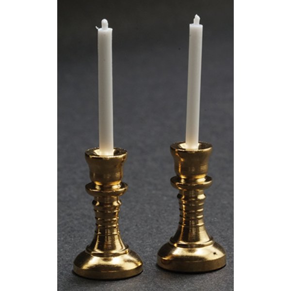 IM65580 Brass Candlesticks for Dollhouse Miniature - Set of 2