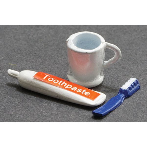 IM65635 Set of Toothpaste, Toothbrush & Cup for Dollhouse Miniature - 3 Piece