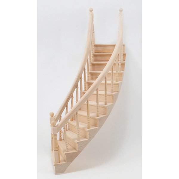 CLA70221 Left Curve Assembled 2-Rail Stairs for Dollhouse Miniature