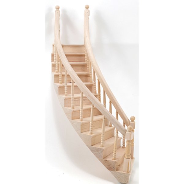 CLA70222 Right Curve Assembled 2-Rail Stairs for Dollhouse Miniature