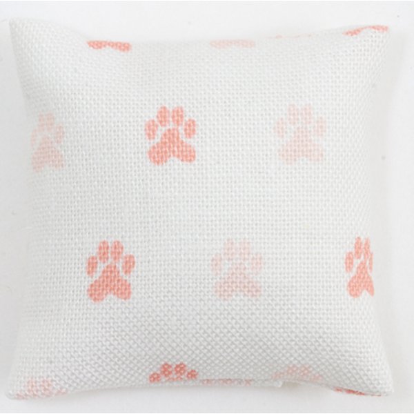 BB80027 Pillow for Dollhouse Miniature - White with Pink Paw Prints