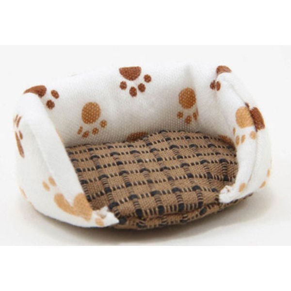 BB90006 Small Paw Print with Checker Pattern Print Dog Bed for Dollhouse Miniature