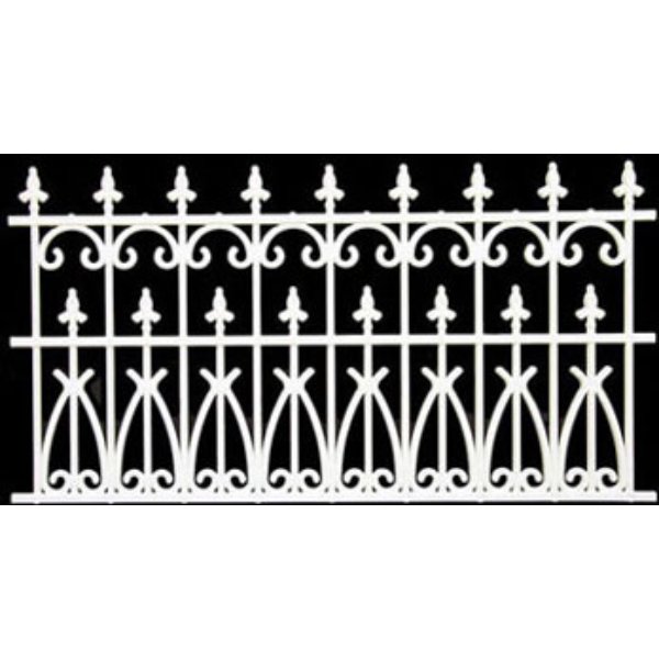 NWC200 3.5 in. Ornate Plastic Fence for Dollhouse Miniature - White - 2 Piece