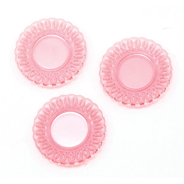 CB153P Lace-Edged Plates for Dollhouse Miniature - Transparent Pink - 3 Piece