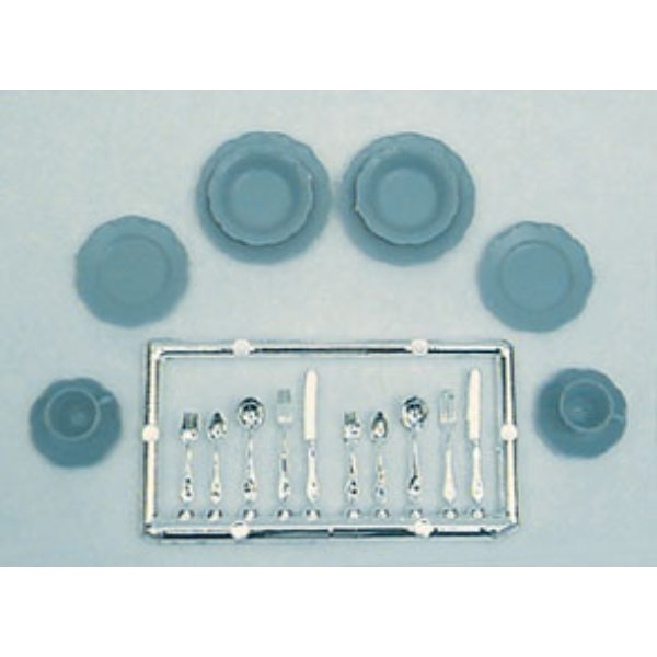 CB2601 M-162B Dishes & Silver Mini Kit for Dollhouse Miniature - Blue