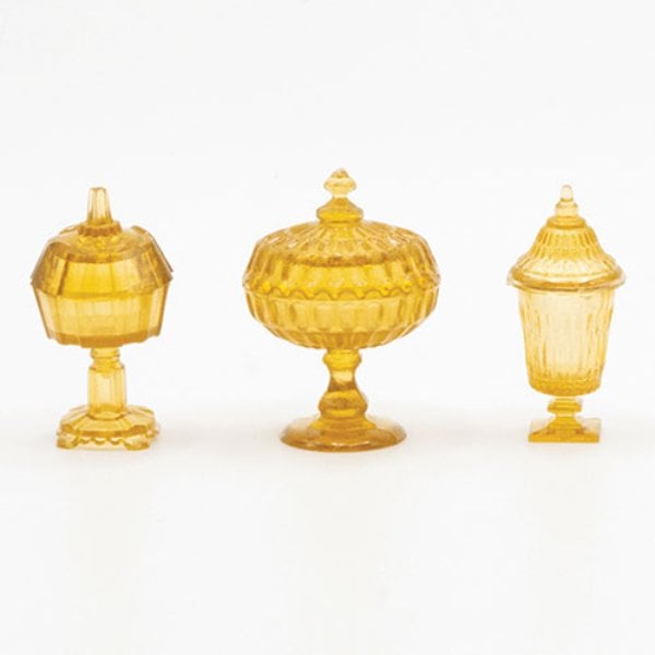 CB68DA Candy Dishes for Dollhouse Miniature - Dark Amber - 3 Piece