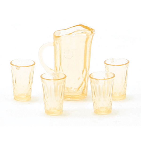 CB88A Pitcher with 4 Glasses for Dollhouse Miniature - Amber