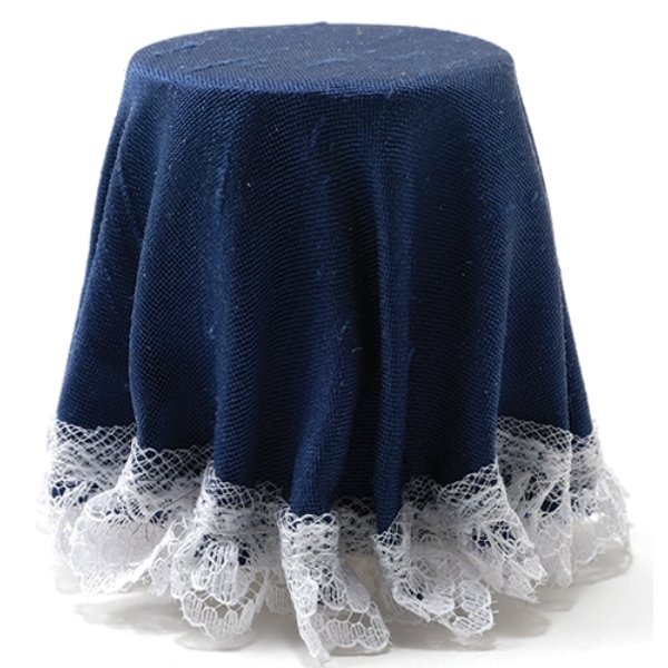 CB173N Skirted Table for Dollhouse Miniature - Navy Blue with Lace Trim