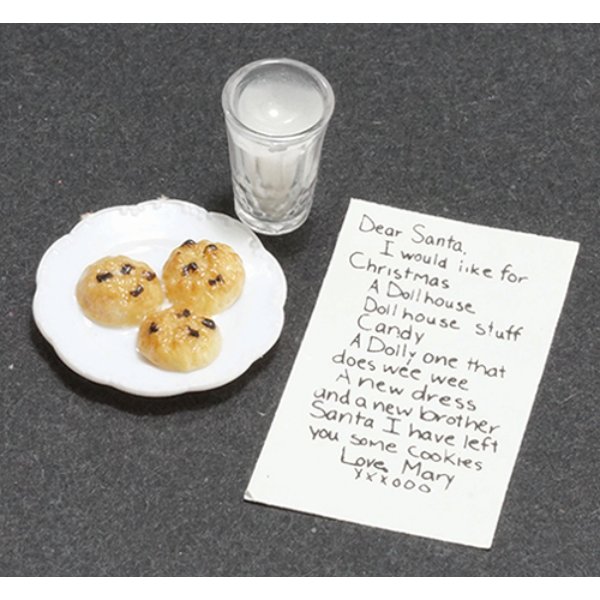 MUL3045 Note to Santa with Milk & Cookies for Dollhouse Miniature