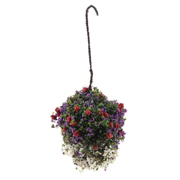 CAHBL18 Hanging Basket for Dollhouse Miniature - Red, Purple & White - Large