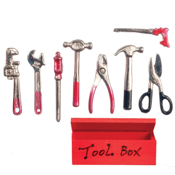 AZB0511 Toolbox with No Handle & 8 Tools for Dollhouse Miniature