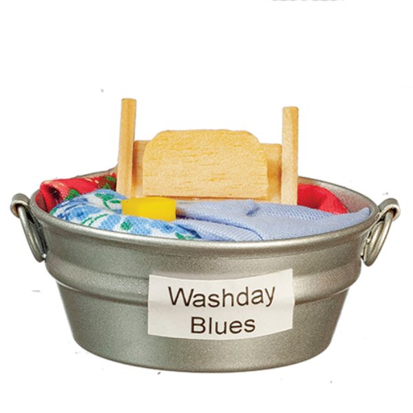 AZB0444 Washtub with Laundry for Dollhouse Miniature