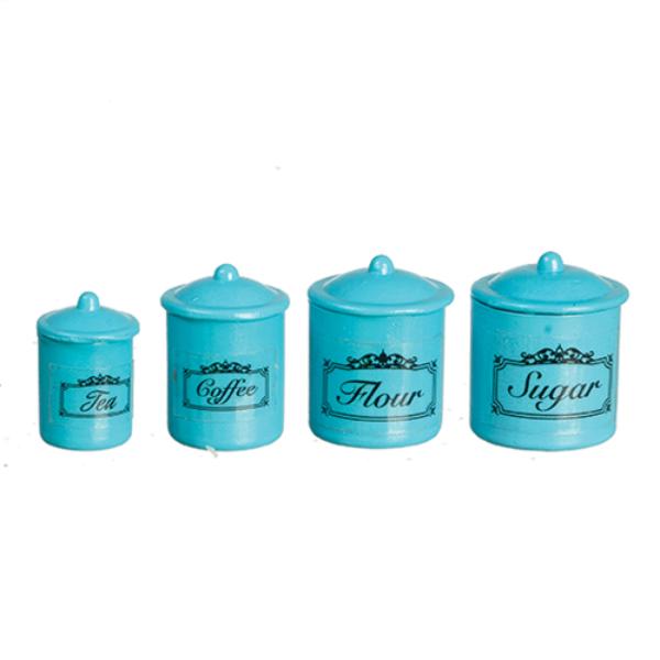 AZB0292 Canister Set for Dollhouse Miniature, Blue - 4 Piece