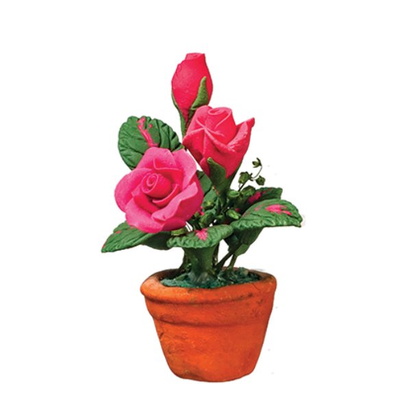 AZB0550 Pink Roses in Pot for Dollhouse Miniature