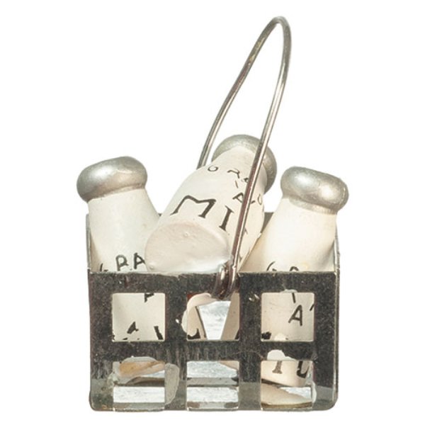 AZC1146 Milk Bottles in Basket for Dollhouse Miniature