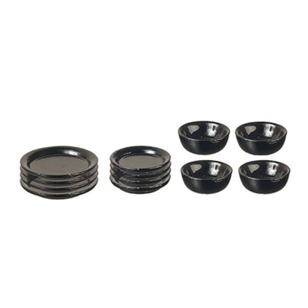 AZD2763 0.12 x 0.75 x 0.75 in. Black Dishes Dinnerware Set for Dollhouse Miniature - 12 Piece