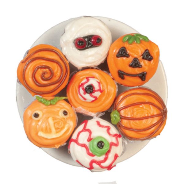 AZG6733 Halloween 7 Cupcakes Platter for Dollhouse Miniatures