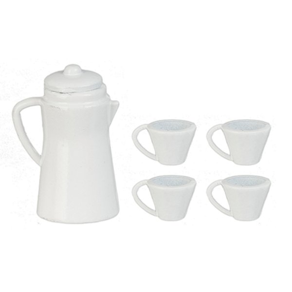 AZD2791 White Coffee Set for Dollhouse Miniature - 5 Piece