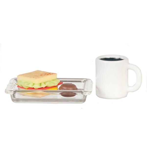 AZG7306 Sandwich & Coffee & Cookie on Plate for Dollhouse Miniatures