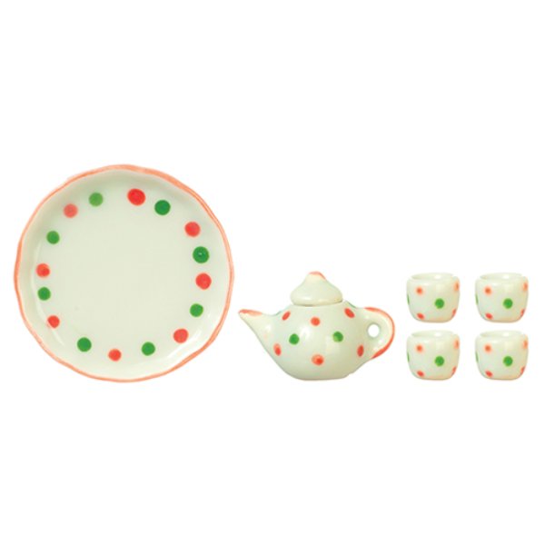 AZG7718 Dotted Tea Set for Dollhouse Miniature - 7 Piece