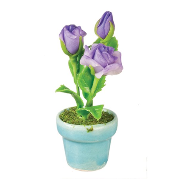AZG7375 Roses in Pot for Dollhouse Miniature - Lavender