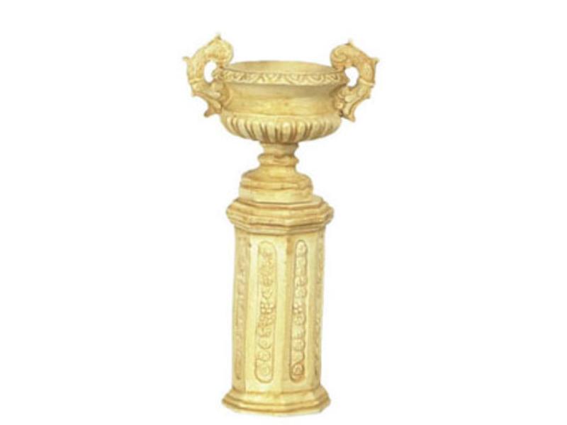FCA1443TN Ancient Urn with Base for Dollhouse Miniatures, Tan - 2 Piece