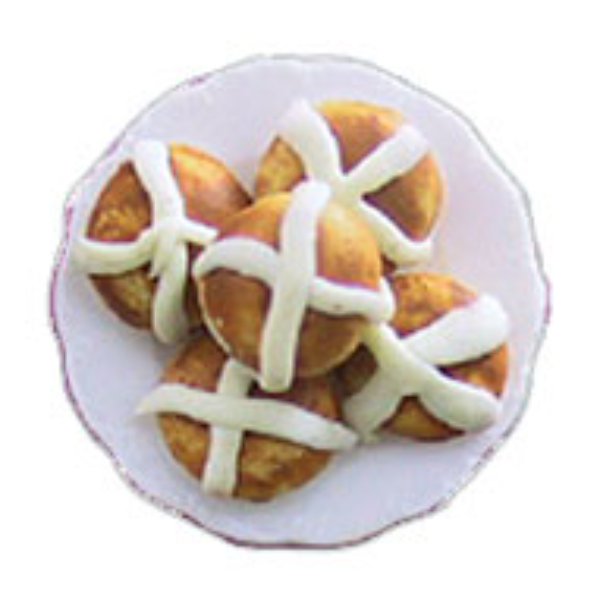 CAR0917 Hot Cross Buns on Plate for Dollhouse Miniature