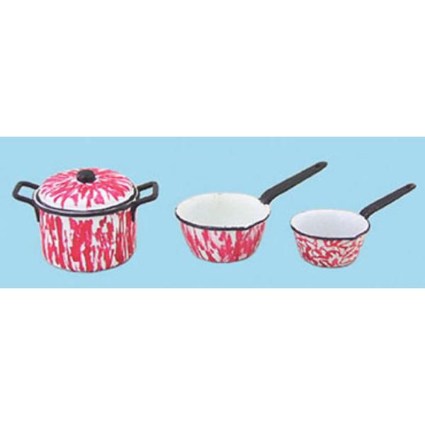 CAR0862 0.625 x 1 x 0.625 in. Pot with Lid 2 Sauce Pans for Dollhouse Miniature, Flow Red