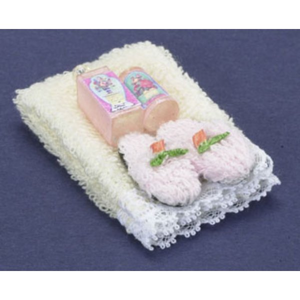 FCA2369 Towel Set with Lotion for Dollhouse Miniature - Beige
