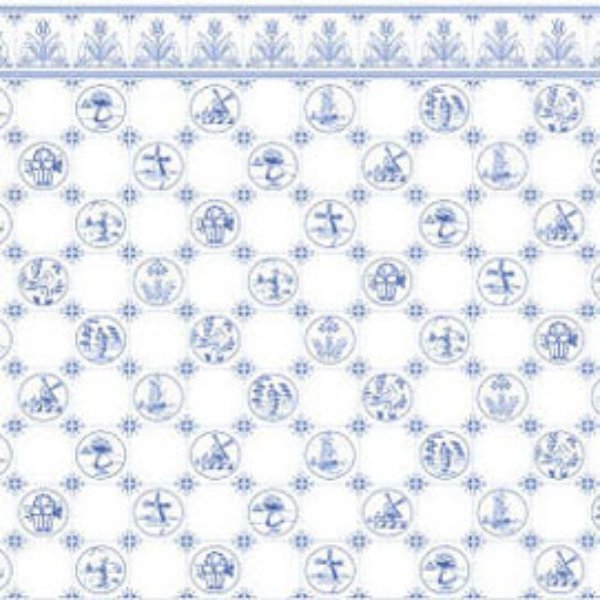 JM06 Dutch Tile Wallpaper for Dollhouse Miniature - Blue on White - 3 Piece