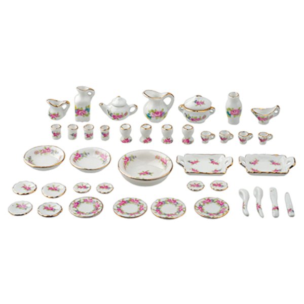 AZB5221 Floral Table Set for Dollhouse Miniature - 42 Piece