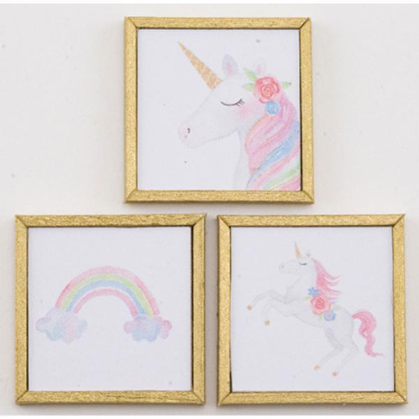 KCMKF32 Unicorn Mini Picture Set for Dollhouse Miniature - 3 Piece
