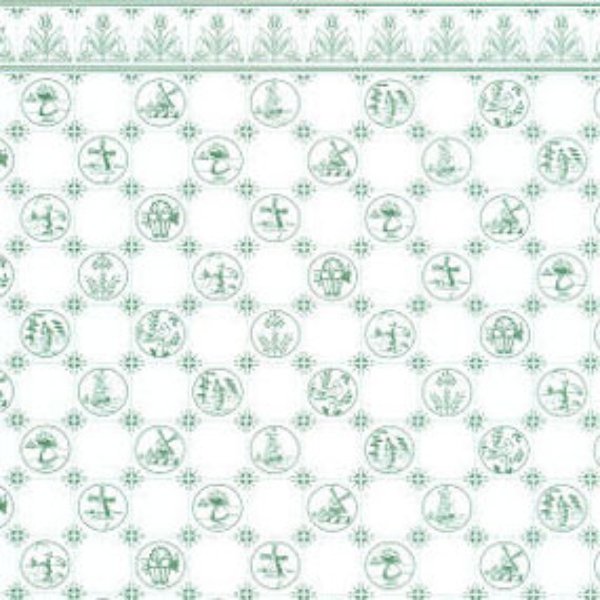 JM07 Dutch Tile Wallpaper for Dollhouse Miniature - Green on White - 3 Piece