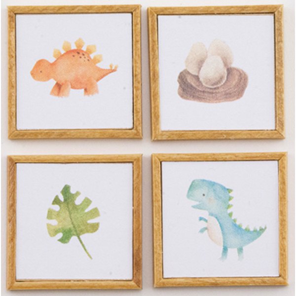 KCMKF25 Dinosaur Picture Set for Dollhouse Miniature - 4 Piece