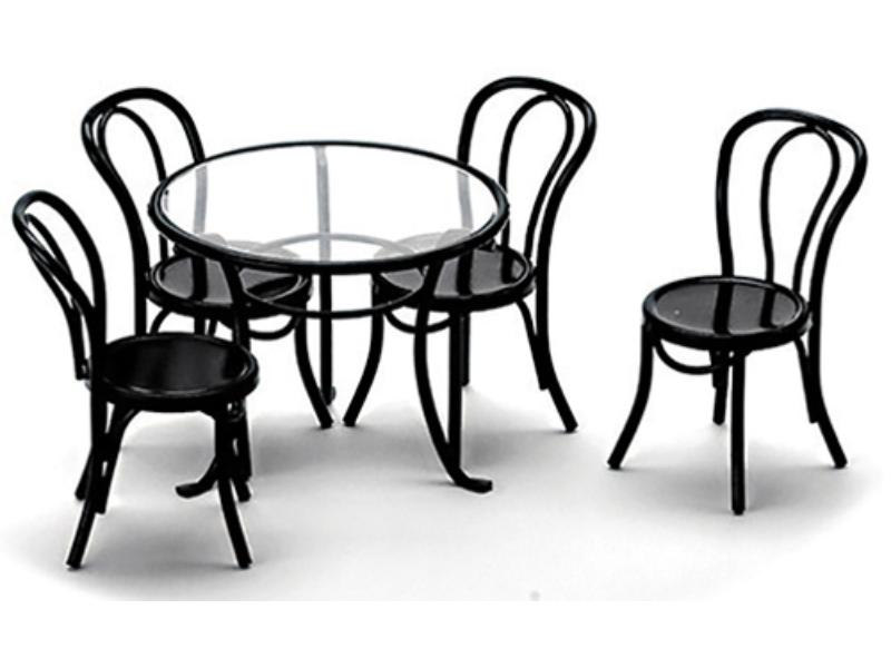 AZS8507 Patio Table with 4 Chairs for Dollhouse Miniature, Black